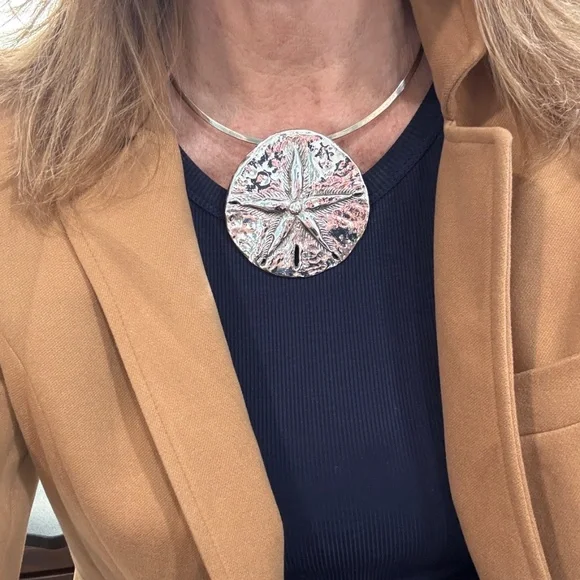 Sterling silver Sand Dollar Pendant W/ sterling silver choker slide necklace - Picture 4 of 4